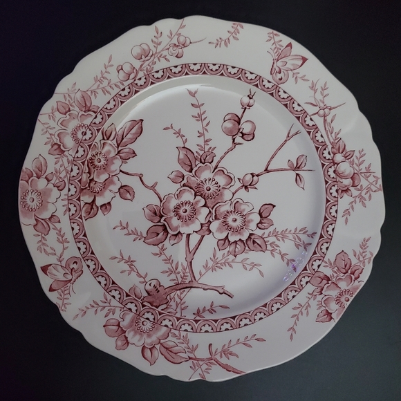 Vntg (2) 10" Pink Red on White "Medway" Decor Alfred Meakin 🇬🇧 England - Picture 2 of 6